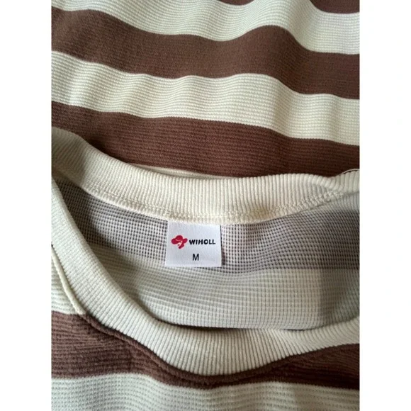 WIHOLL Women's size M Cream and Brown Stripe Long Sleeve Thermal - Picture 8 of 9